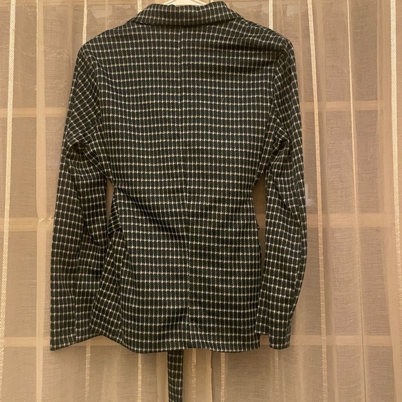 Dark green/blue geometric suit jacket with belt - Picture 2 of 3